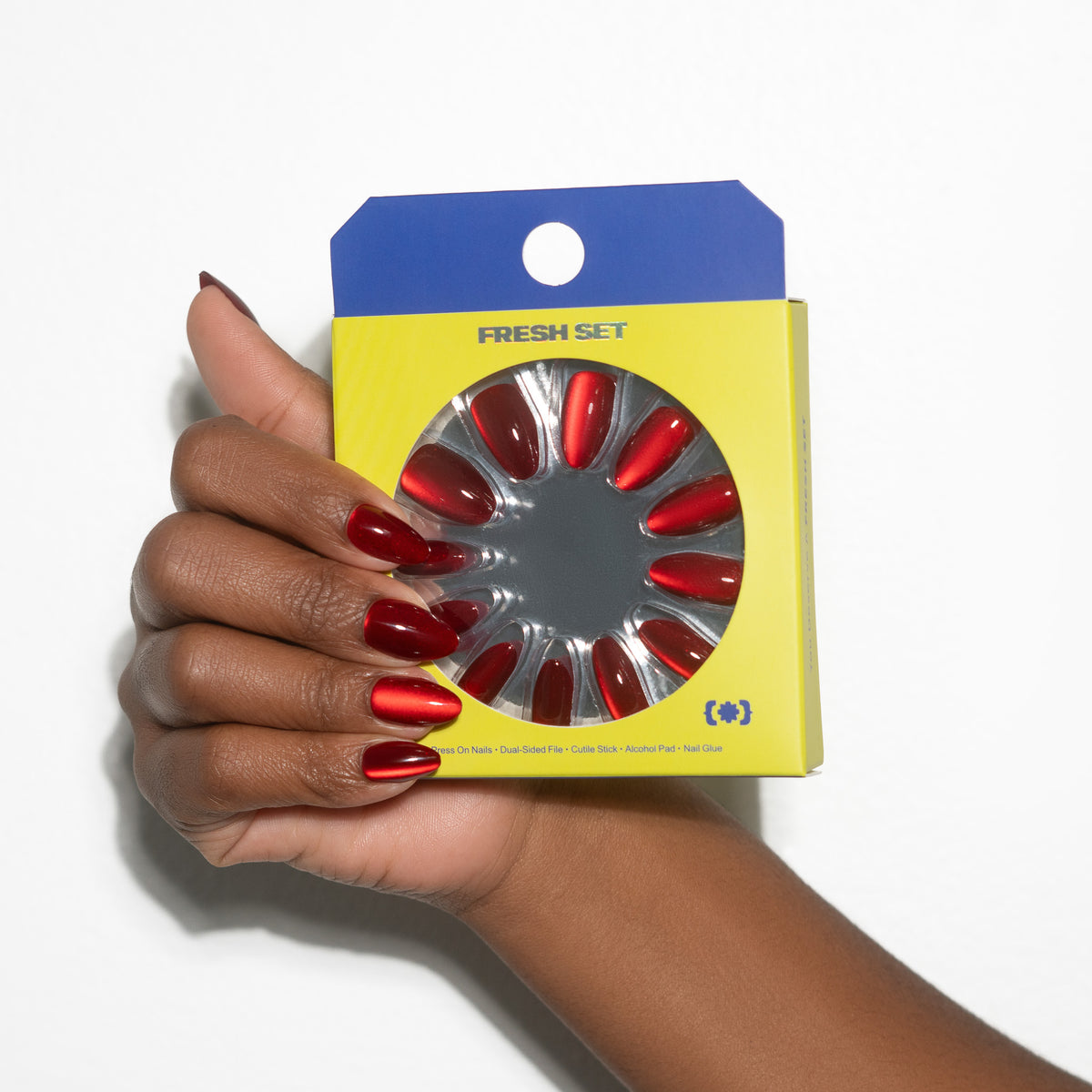 Finer Than Wine — Red Cat-Eye Almond Press-On Nails