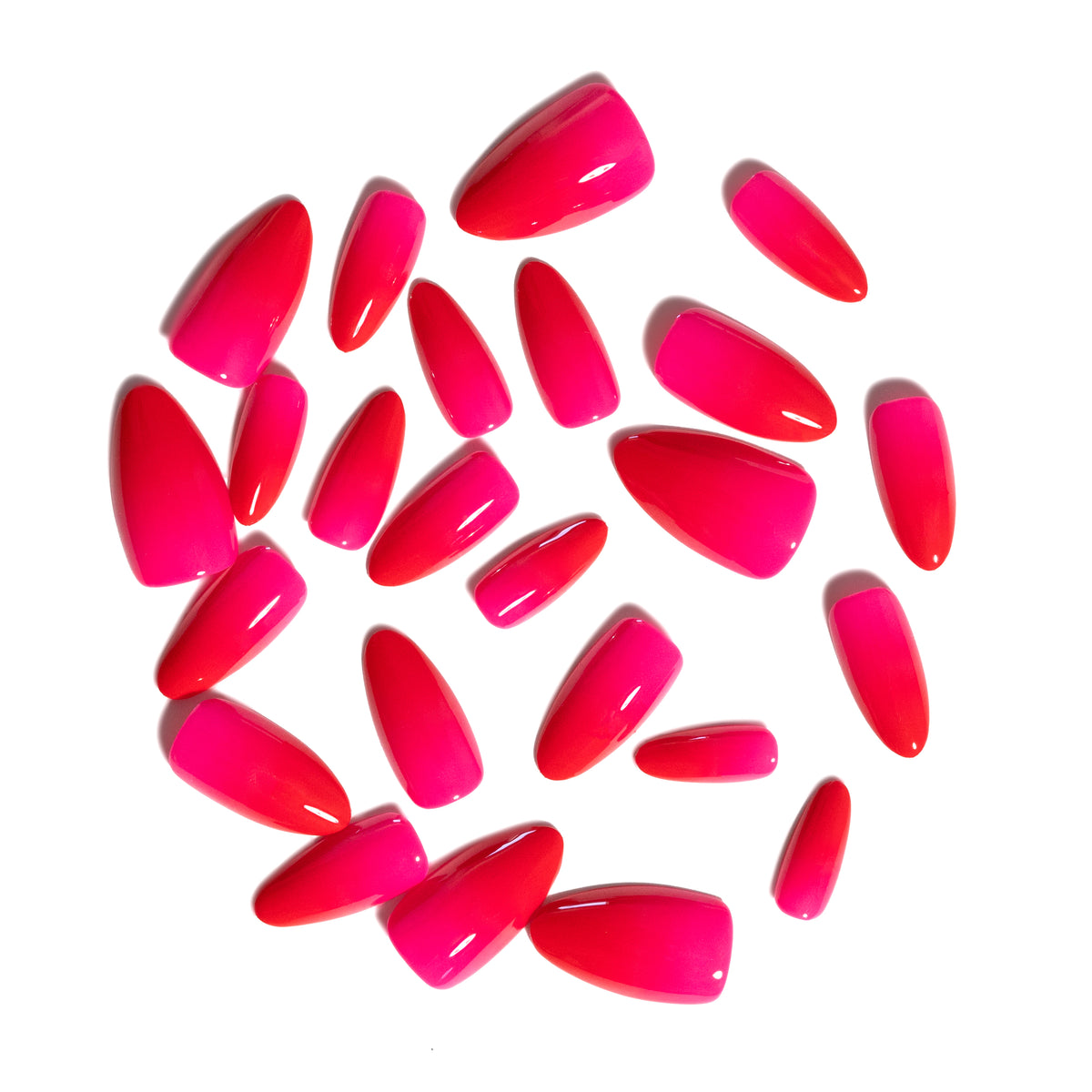 No Chill — Red Pink Gradient Almond Press-On Nails