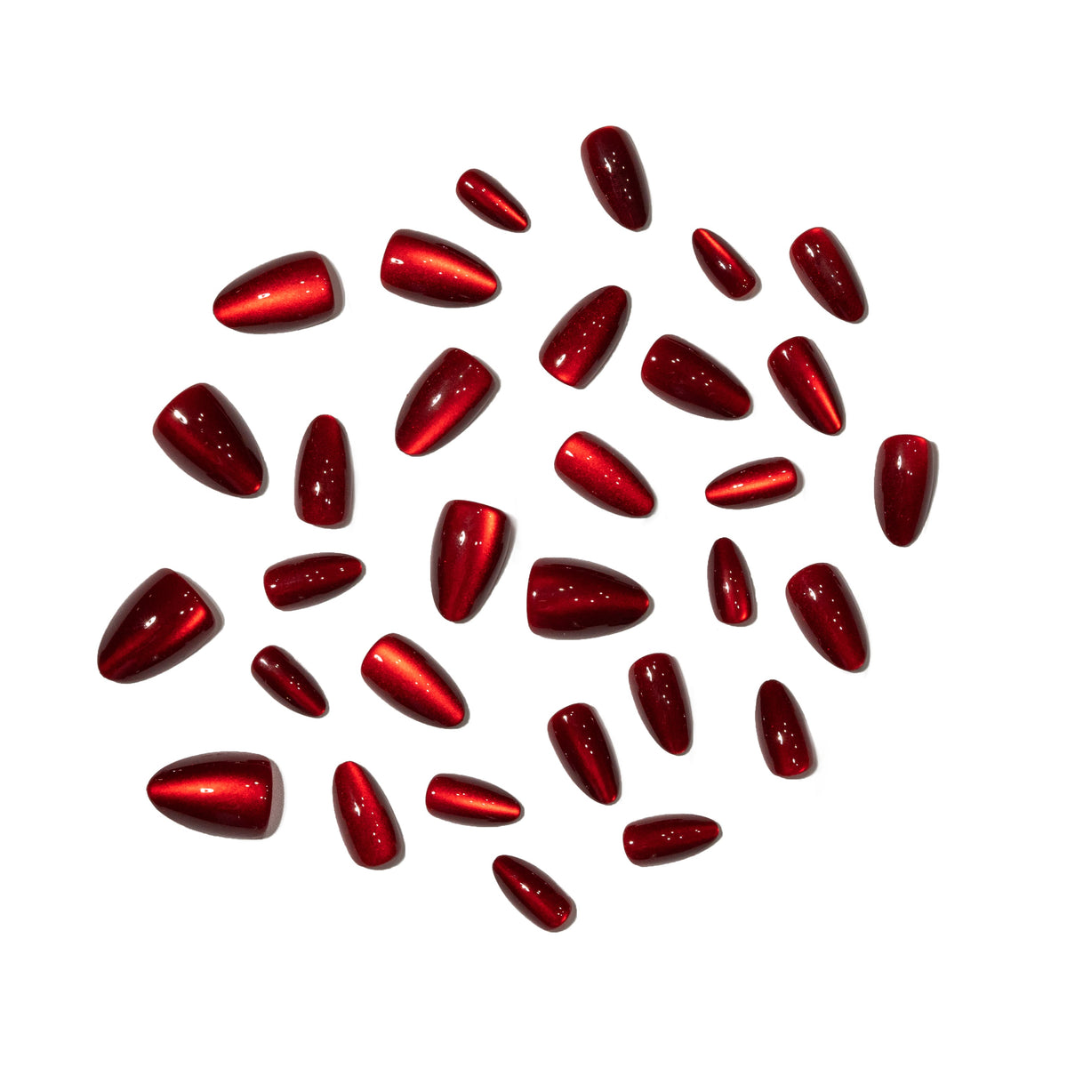 Finer Than Wine — Red Cat-Eye Almond Press-On Nails