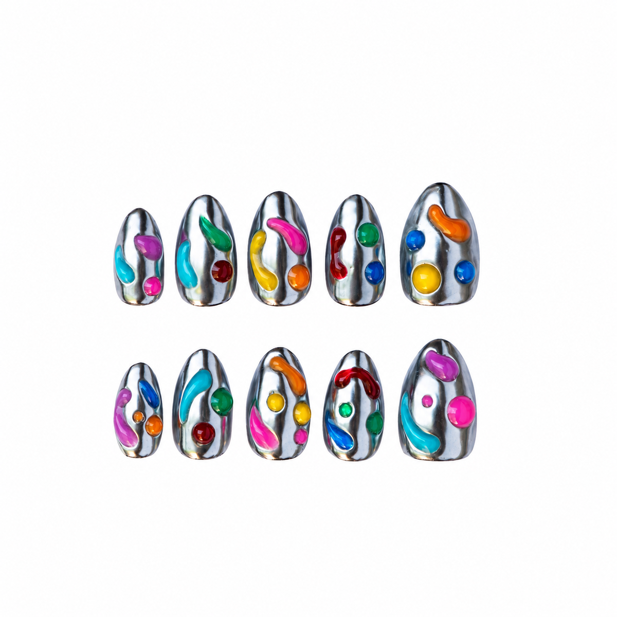 Lava Lamp Fresh Set Studio press-on nails, full set laid flat