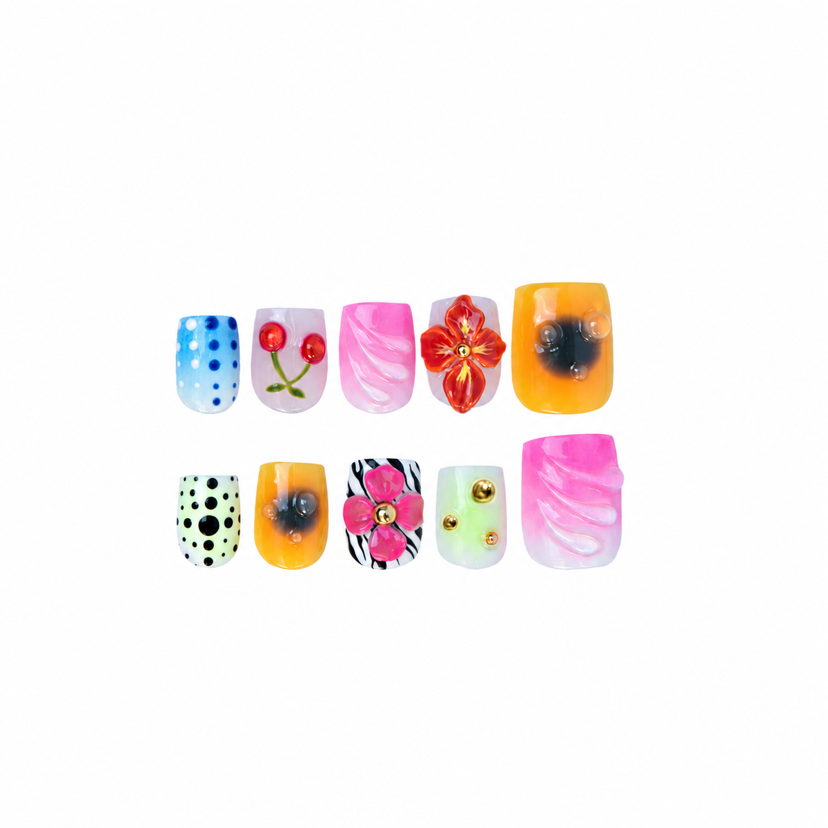 Rum Punch Fresh Set Studio press-on nails, full set laid flat