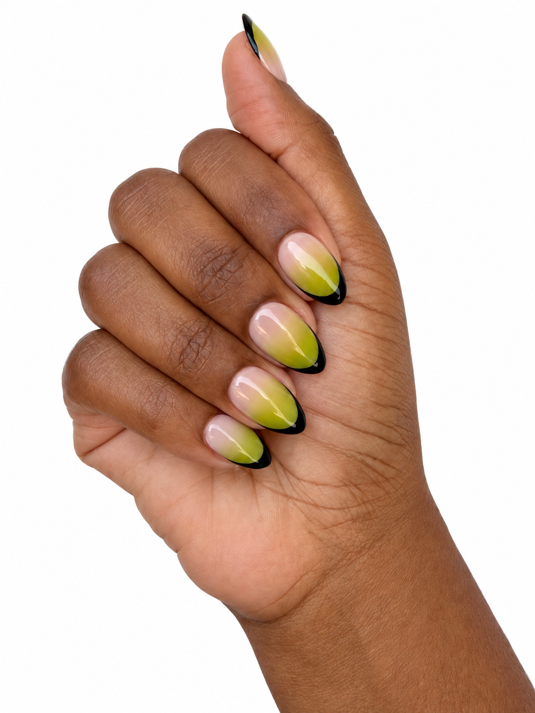 Matcha Noir Fresh Set Studio press-on nails on hand