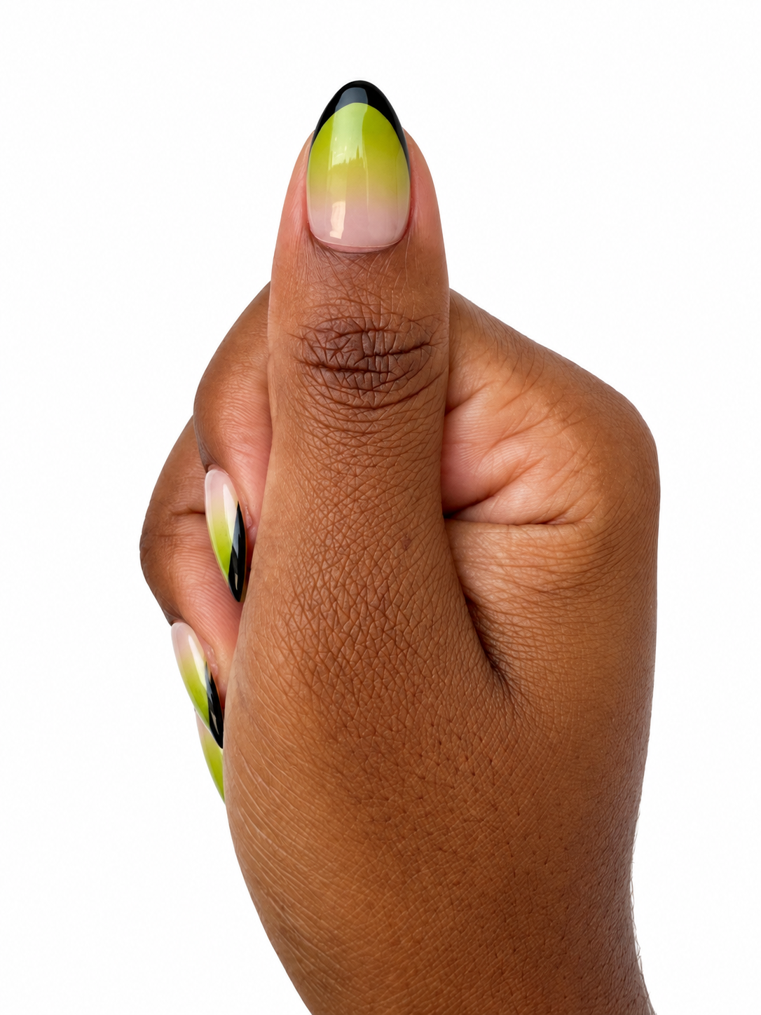 Matcha Noir Fresh Set Studio press-on nails on hand