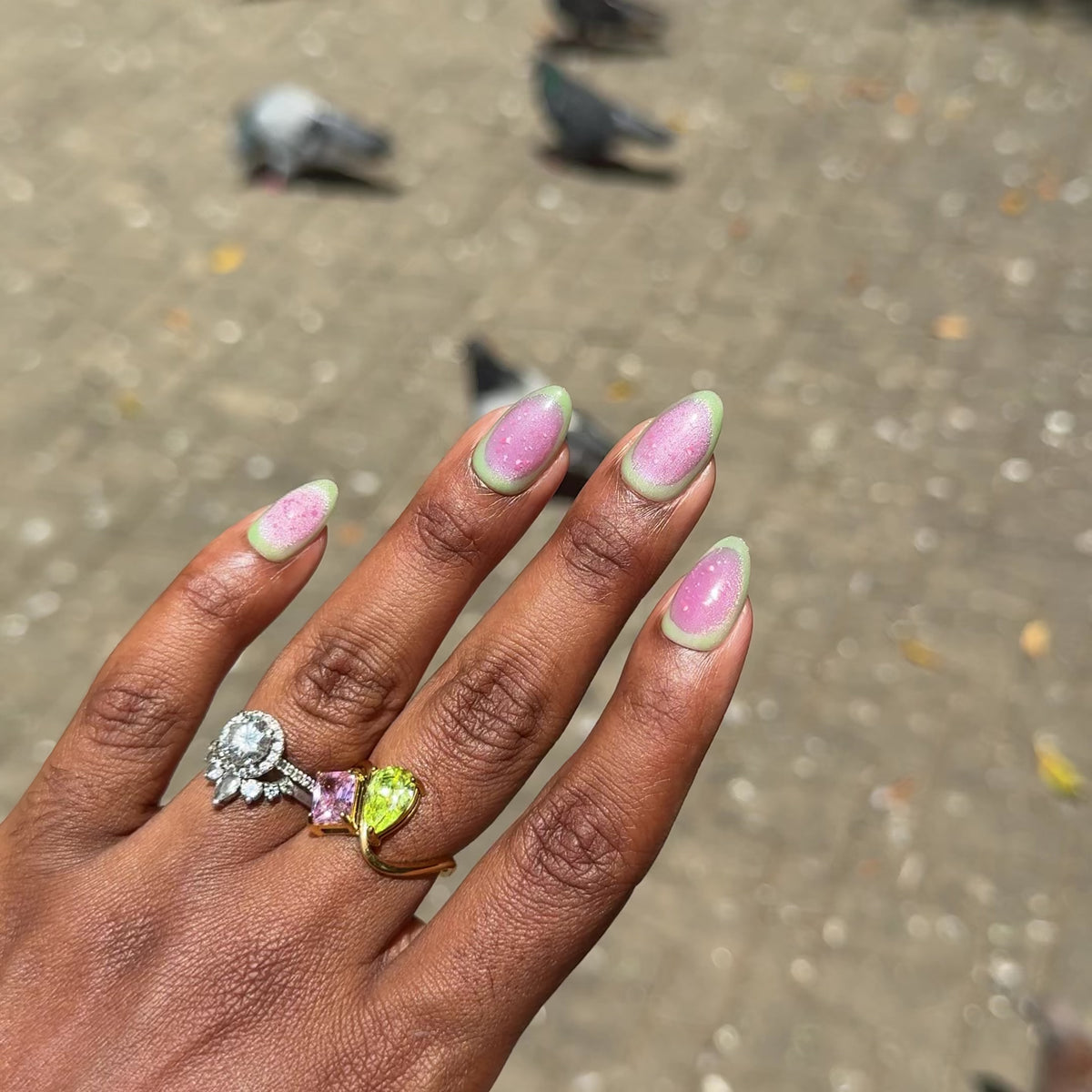 Baby Guava press-on nails in motion
