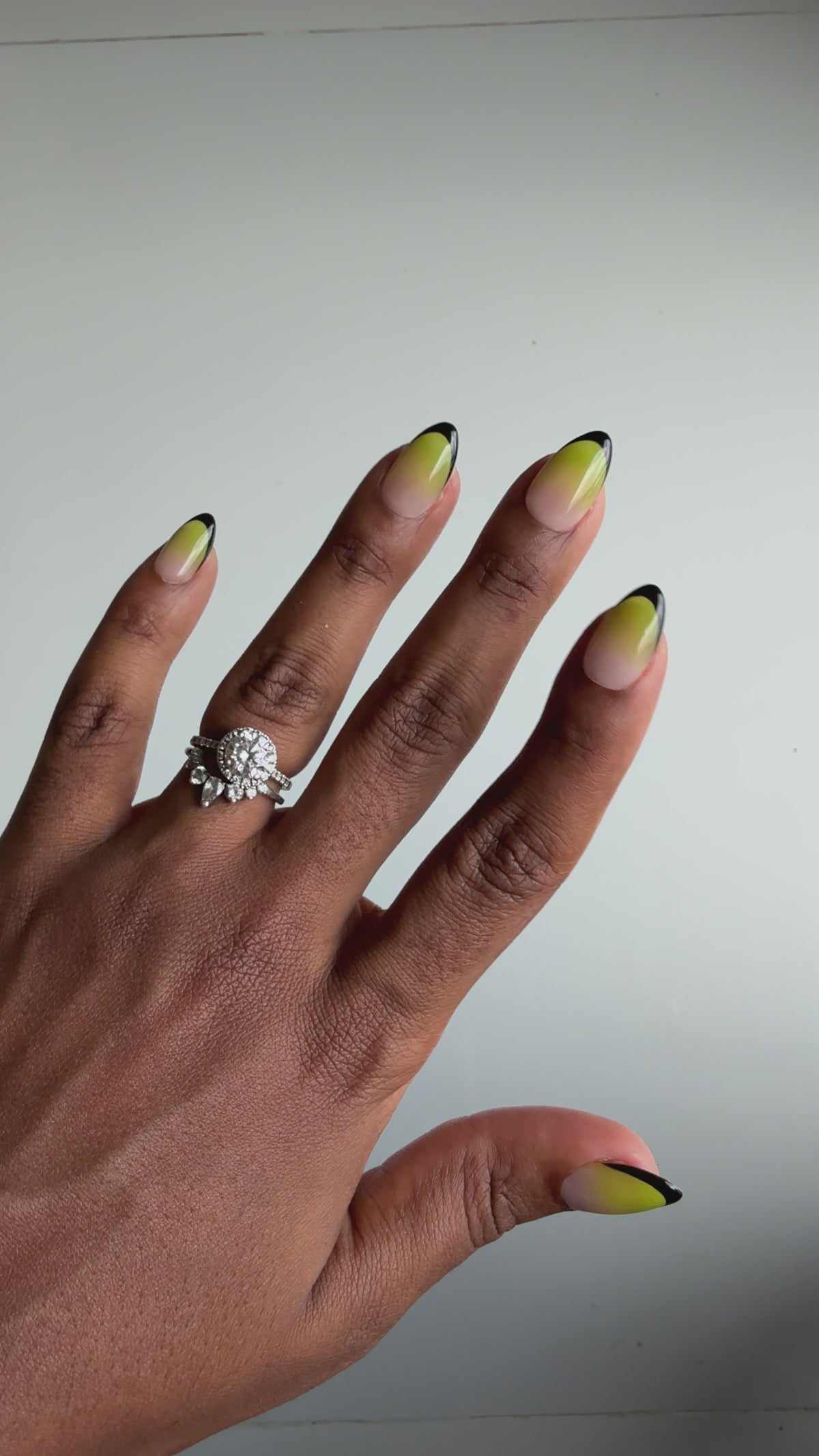 Matcha Noir press-on nails in motion